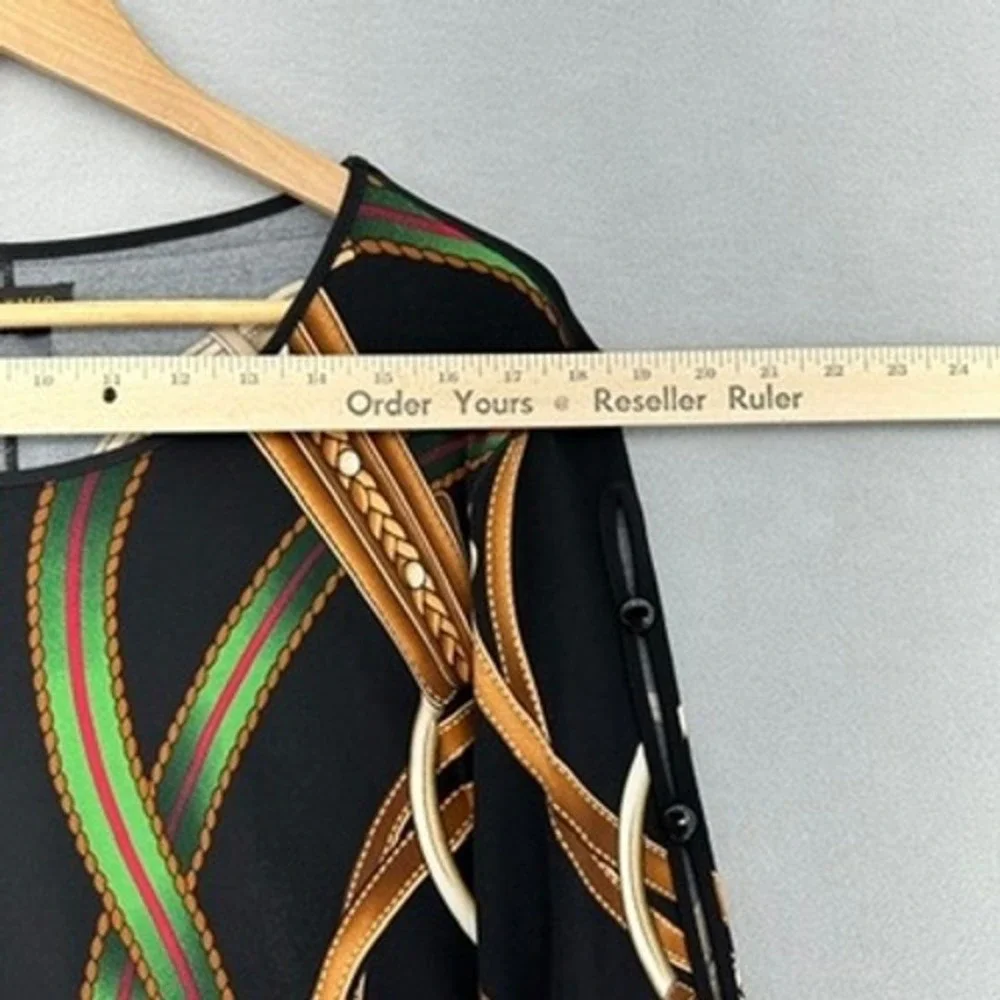 Eva Varro Equestrian Tunic Top Black Equestrian Belt Buckle Print 3/4 Sleeve USA - Picture 4 of 8